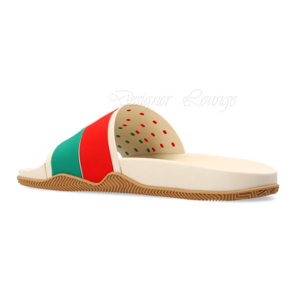 NEW GUCCI Women's Agrado Interlocking G Logo Cream Rubber Slides EU 38 US 8